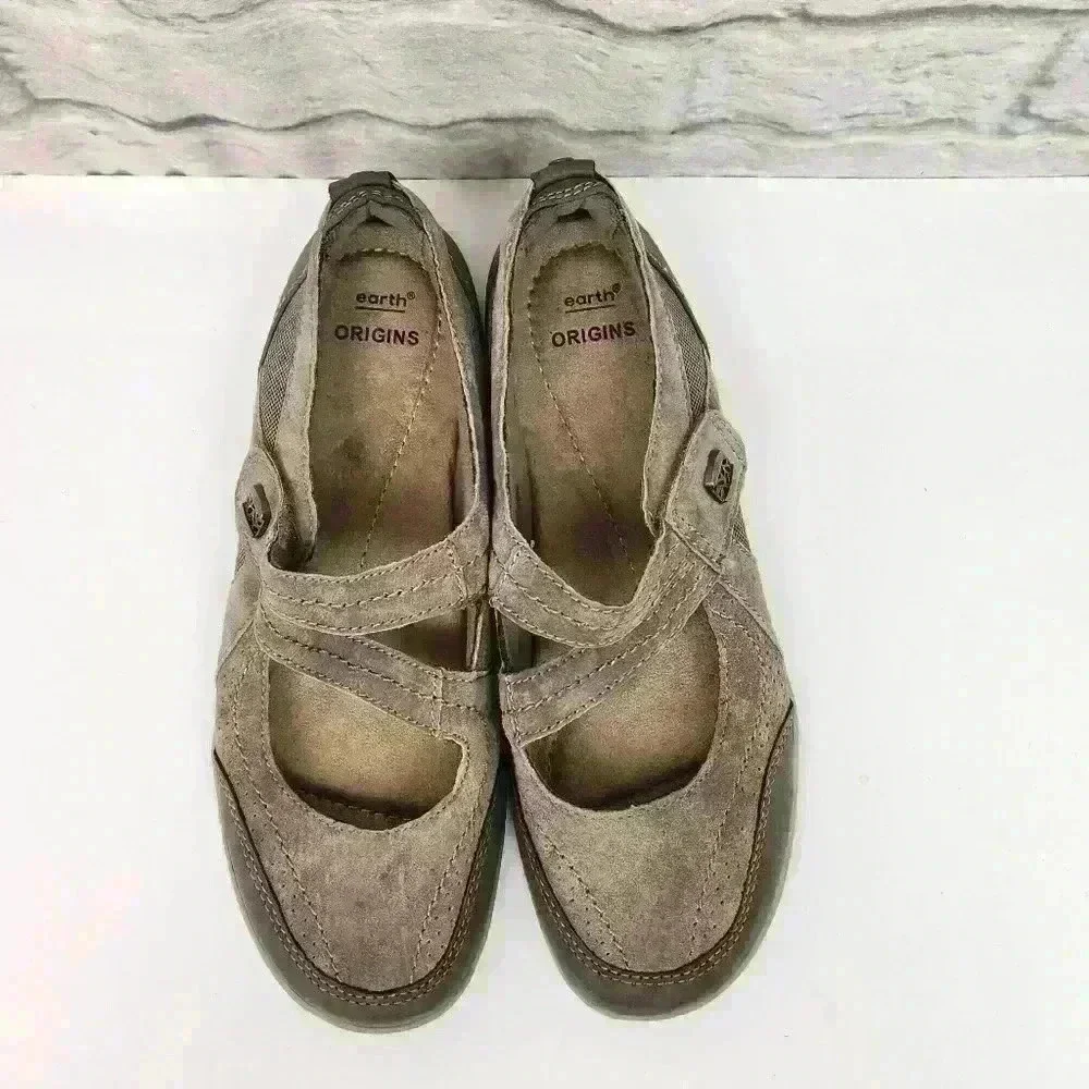 Earth Origins Brown Suede Slip On Mary Jane Loafers Sz 8N